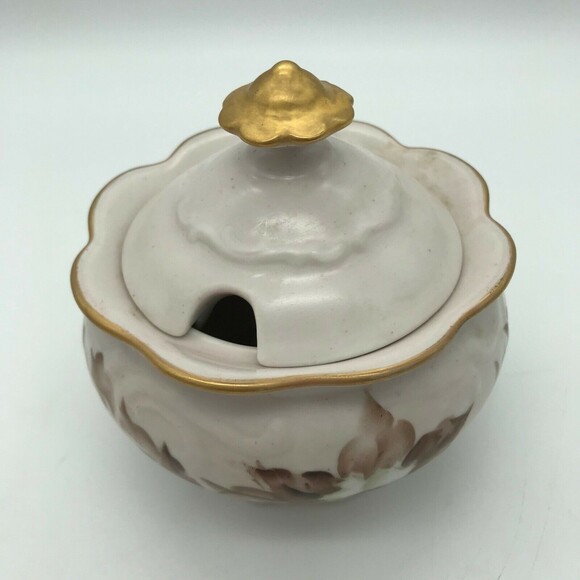 Antique Schumann Germany Sugar Bowl or Jam/Jelly Jar Floral signed S. Ortiz 025 - Picture 2 of 12